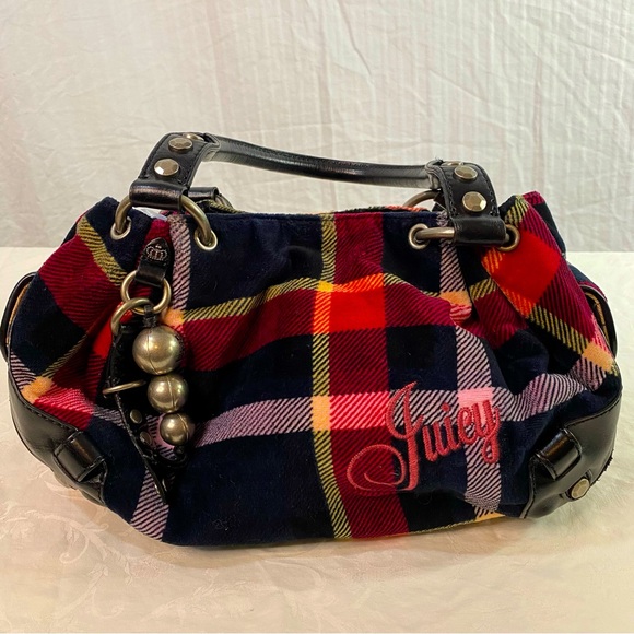 Juicy Couture Handbags - Vintage Juicy Couture Plaid Velour Shoulder Bag Purse Handbag Y2K